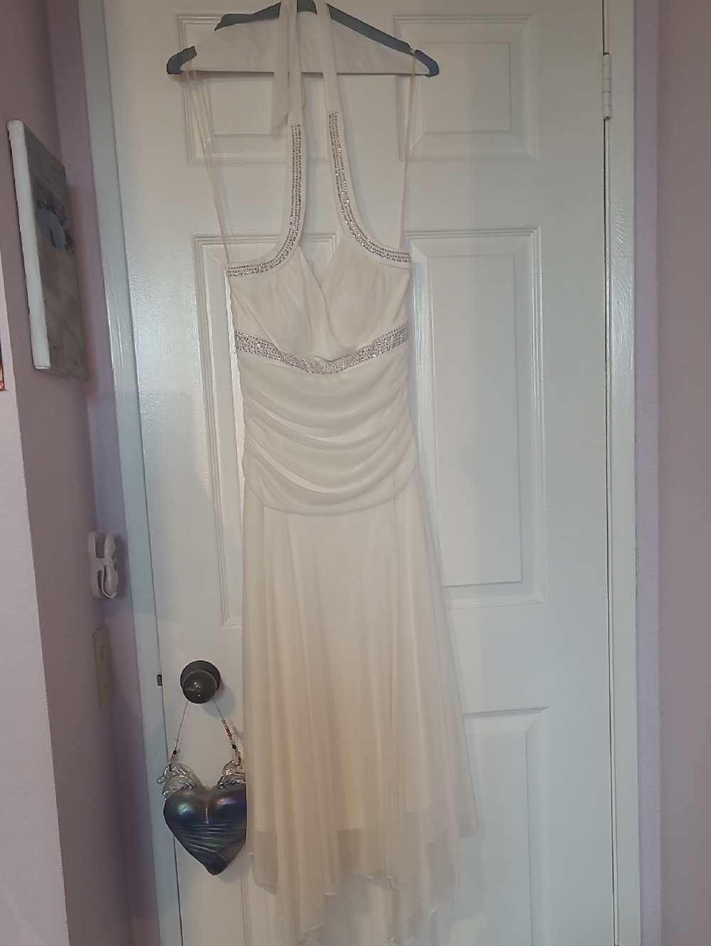 Ivory Halter Chiffon Evening Dress with Beaded Accents
